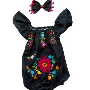 Toddler Mexican Onesie, Embroidered Onesie, Girls Onesie, Black Onesie, Sz 3